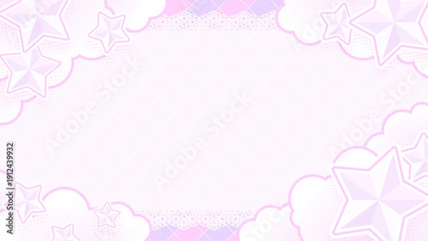 Obraz 可愛い星と雲のアニメ風フレーム背景