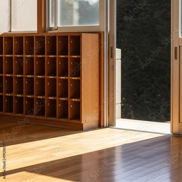 Obraz 放課後の静寂に包まれたノスタルジックな下駄箱の風景