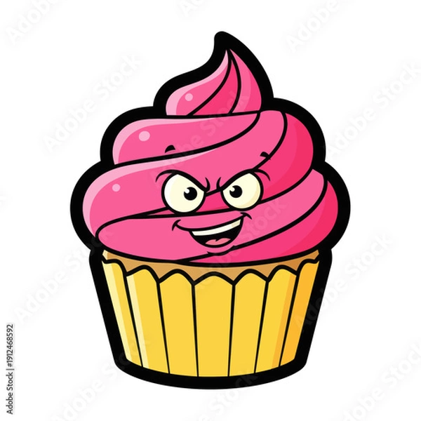 Obraz Mischievous Cartoon Cupcake with Evil Grin