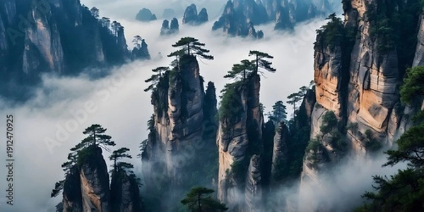 Obraz Karst pillars in fog