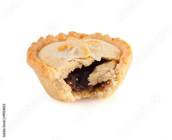 Fototapeta Christmas mince pie with a bite mark
