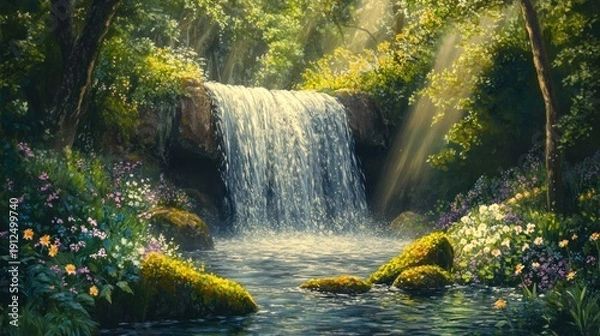 Obraz Forest waterfall scene (1)