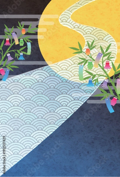 Fototapeta 七夕　天の川　和柄　背景