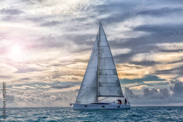 Fototapeta sailboat at sunset in navigation, sail boat