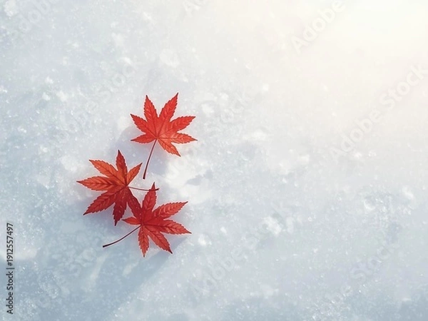 Obraz 雪の上に落ちた紅葉