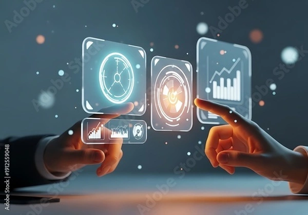 Obraz Two Hands Interacting with Digital Hud Interface