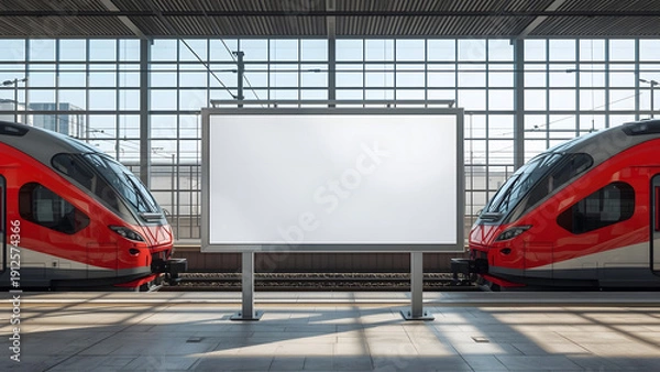Fototapeta a blank rectangular billboard at a train station