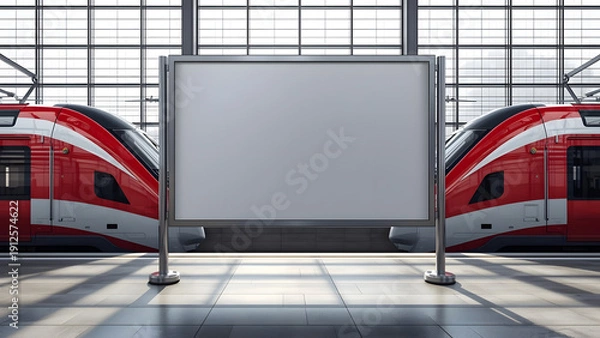 Fototapeta a blank rectangular billboard at a train station