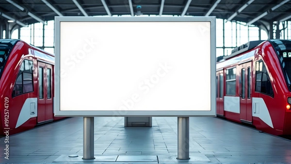 Fototapeta a blank rectangular billboard at a train station