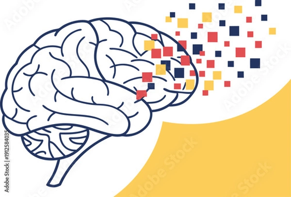 Obraz Pixelated AI Brain Dissolving Concept Icon Representing Digital Intelligence, Data Processing, and Artificial Thought
