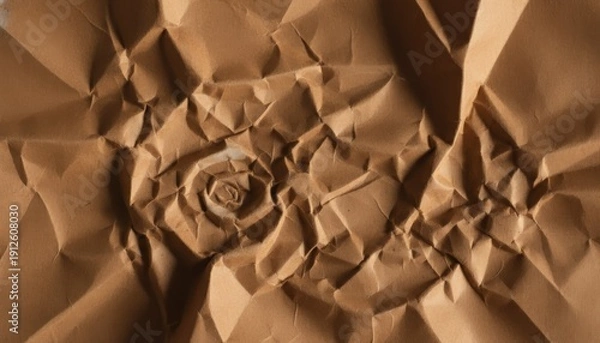 Fototapeta Abstract Crumpled Brown Paper Texture, Dramatic Spiral Composition
