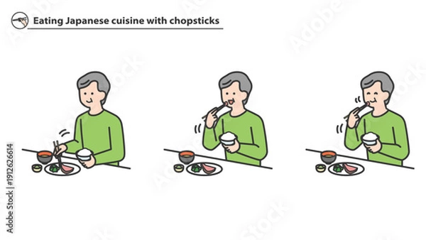 Obraz 箸で和食を食べるシニア男性