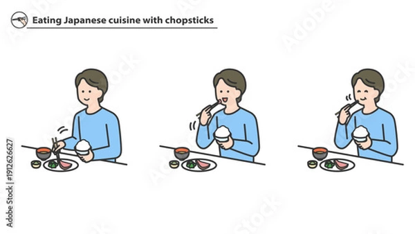 Obraz 箸で和食を食べる男性
