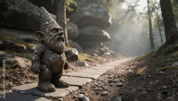 Obraz Stone gnome figurine on a forest path