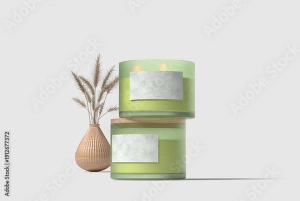 Obraz Realistic Candle jar Blank mockup  