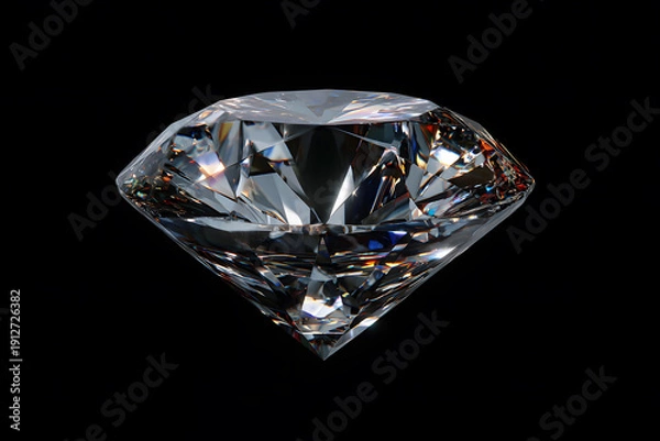 Obraz Beautiful diamond with sharp facets reflecting light against a dark background