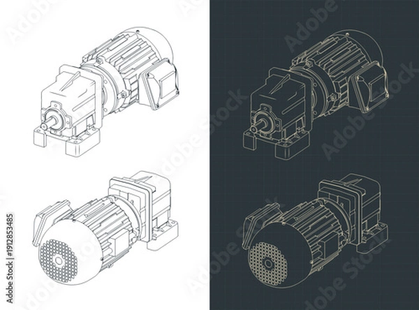 Obraz Helical geared motor isometric drawings