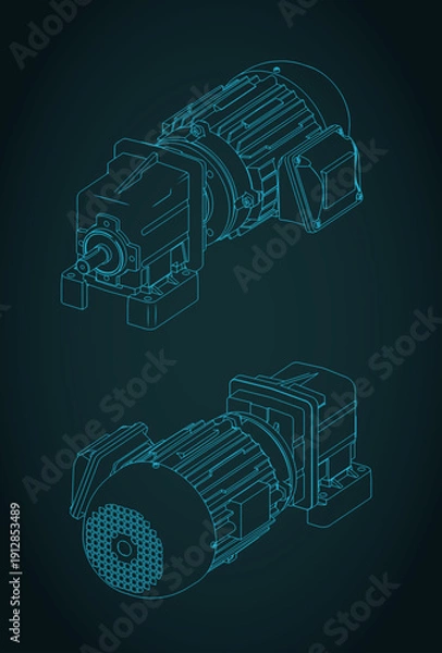 Obraz Helical geared motor isometric blueprints