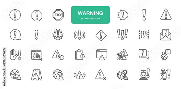 Fototapeta Warning Icons. Thin Line Symbol Elements Collection.