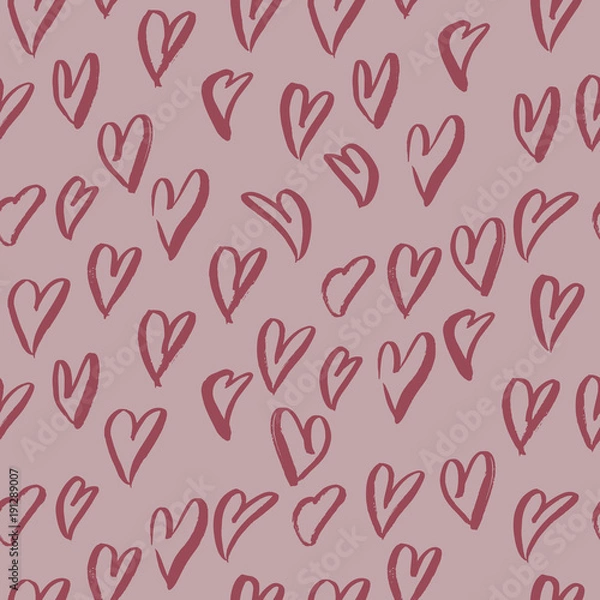 Fototapeta Vector seamless pattern with grunge hearts. Happy Valentines Day background. Vector illustration.