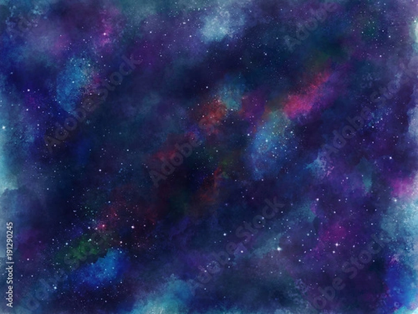 Fototapeta Star field in galaxy space with nebula, abstract watercolor digital art painting for texture background
