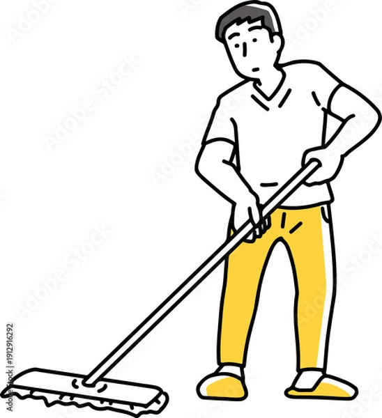 Obraz モップで床掃除をする男性