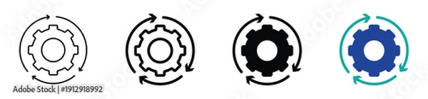 Obraz Gear Rotation Process Icon Set with Circular Arrows Concept
