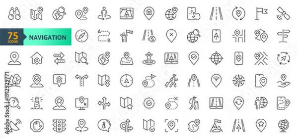 Obraz Navigation, location, GPS elements -  thin line web icon set. Outline icons collection. Simple vector illustration.
