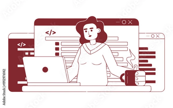 Obraz Programmer Creative Outline Illustration Set