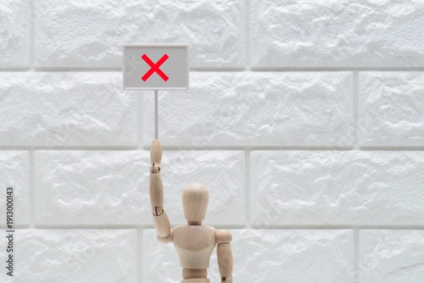 Obraz バツのプレートをあげたデッサン人形