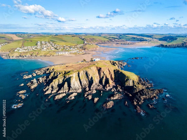 Fototapeta An aerial view of Bigbury On Sea in Devon, UK