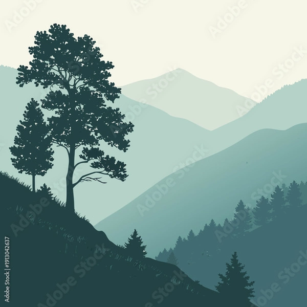 Obraz Minimal Mountain Range Layered Contour Soft Background