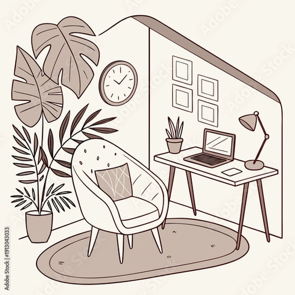 Obraz Remote Work Setup - Cozy Modern Home Office Interior