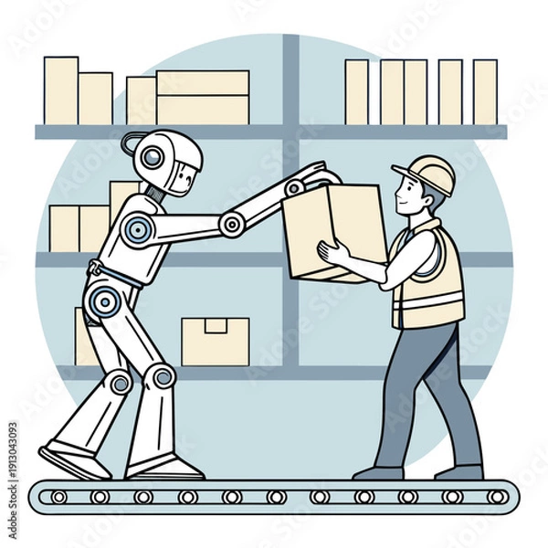 Obraz Robot Assisting Human Worker - Future Collaboration