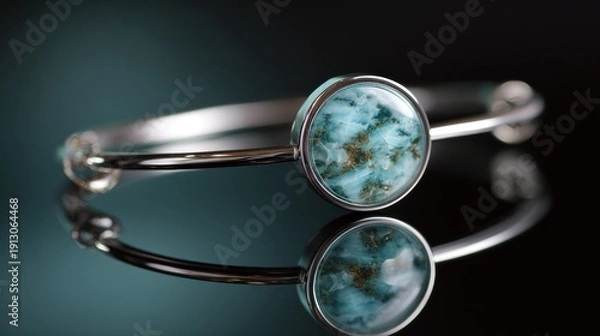 Obraz silver bangle bracelet with blue marbled stone