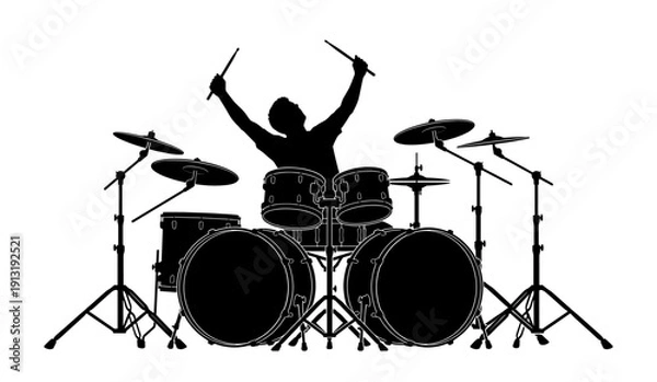 Obraz Drummer playing drum kit silhouette