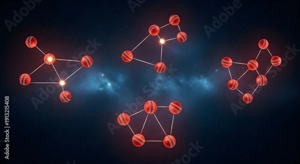 Obraz Cricket balls forming molecular structures in space