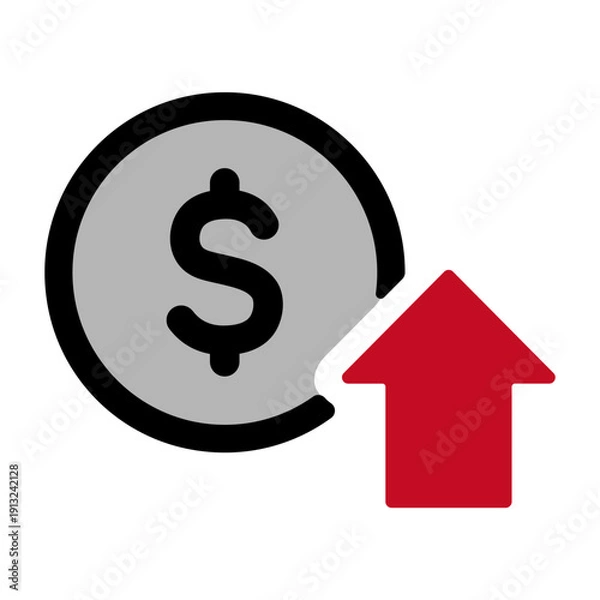 Obraz ドルマークと上昇の矢印　株価上昇を表すアイコン