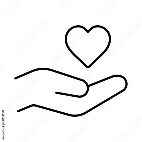 Obraz 手のひらに浮かぶハートの思いやりアイコン　細い線