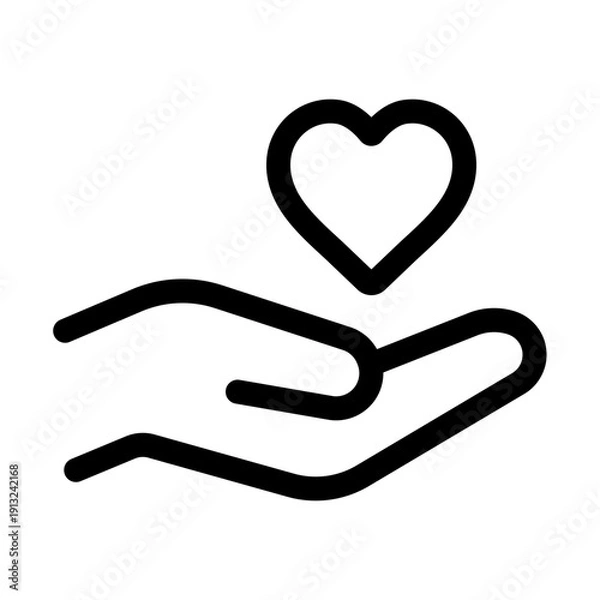 Obraz 手のひらに浮かぶハートの思いやりアイコン　太い線
