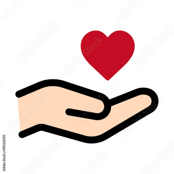 Obraz 手のひらに赤いハートが浮かぶ愛情を表すアイコン