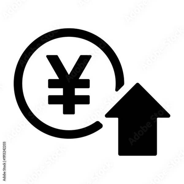 Obraz 円マークと上昇の矢印　収入増加を表すアイコン