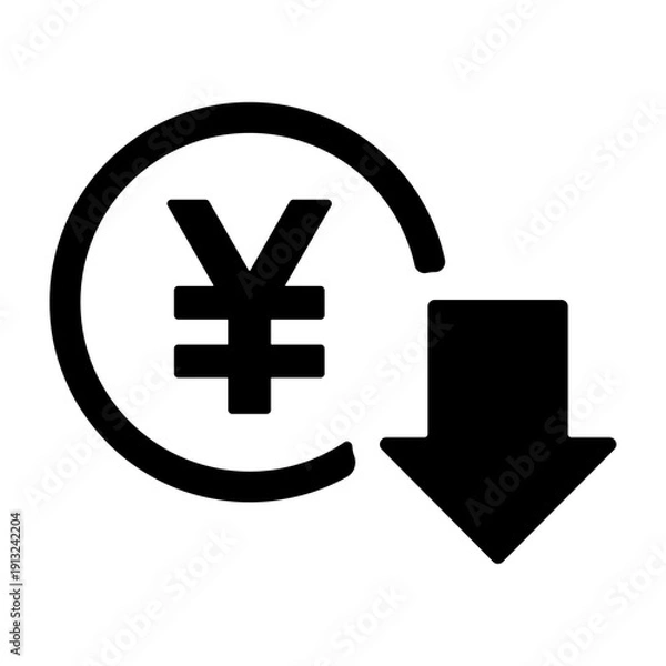 Obraz 円マークと下落の矢印　節約を表すアイコン