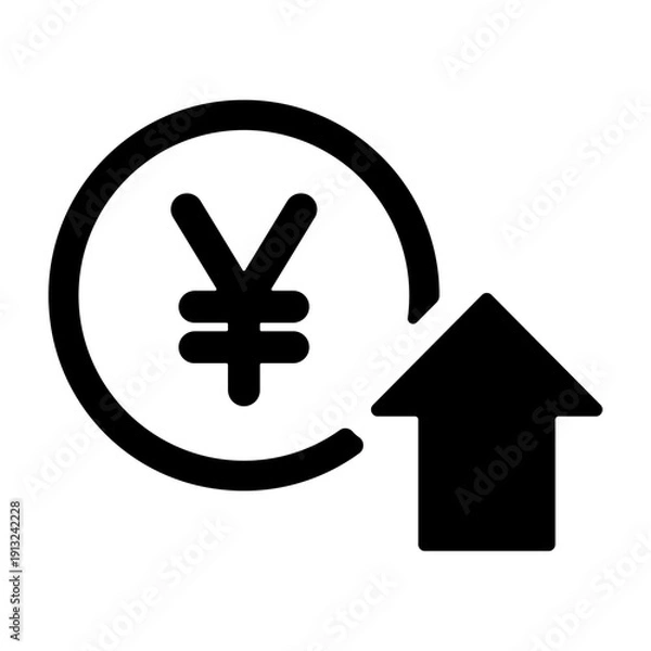 Obraz 円マークと上昇の矢印　収入増加を表すアイコン