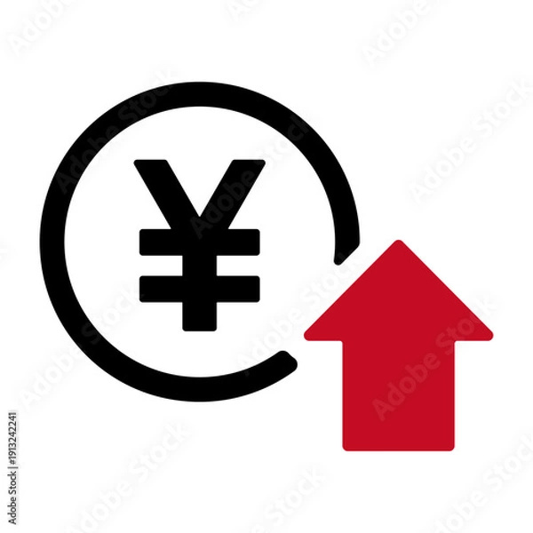 Obraz 円マークと上昇の矢印　収入増加を表すアイコン