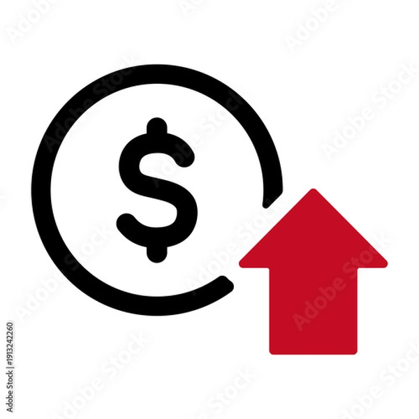 Obraz ドルマークと上昇の矢印　投資成果を表すアイコン