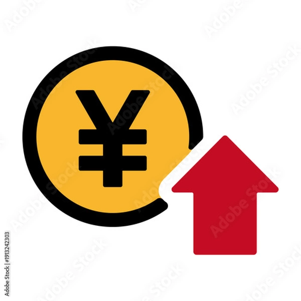 Obraz 円マークと上昇の矢印　値上げを表すアイコン