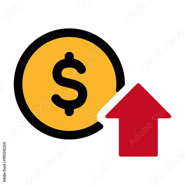 Obraz ドルマークと上昇の矢印　価格上昇を表すアイコン