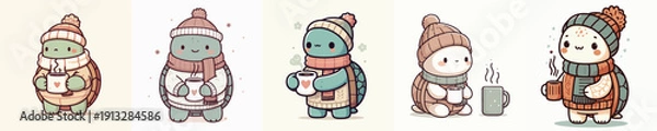 Obraz vector turtle drinking winter coffee