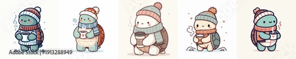 Obraz vector turtle drinking winter coffee